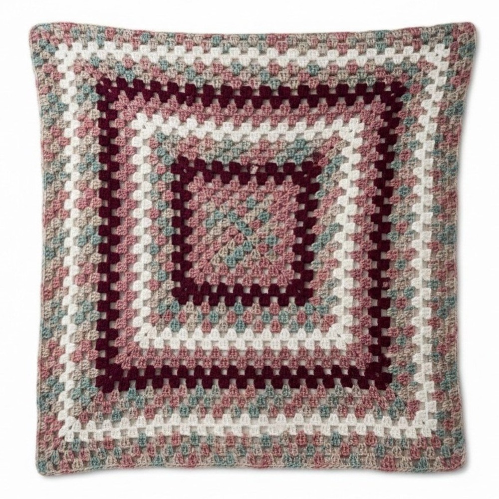 Handmade Granny Square Crochet Blanket Unisex 32x31 Multi-Color Vintage Style